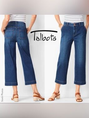 Talbots High-Waist Wide Crop Jeans Medium Dark Wash (4)